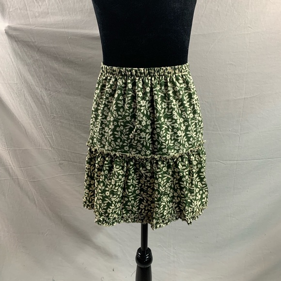 Olive Boho Floral Print Ruffle Hem Skirt - Picture 6 of 6